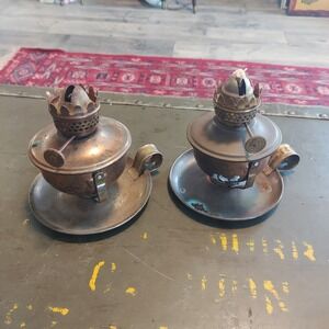 Vintage Stellar Copper Brass Miniature Oil Lamps Set of 2 Hong Kong 103 Rustic